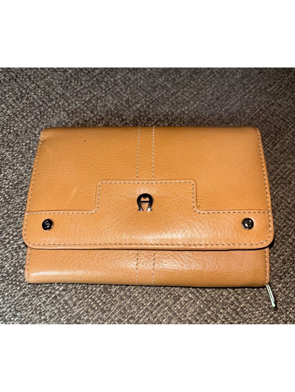 Etienne Aigner Leather Equestrian Inspired Tri-fold Wallet Tan NWOT
